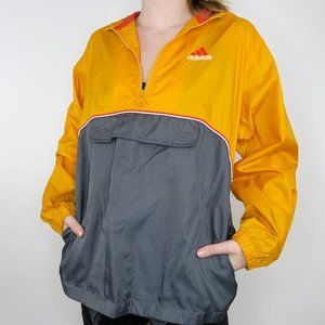Vintage 90s Adidas Yellow and Gray Half Zip Windbreaker with Hood